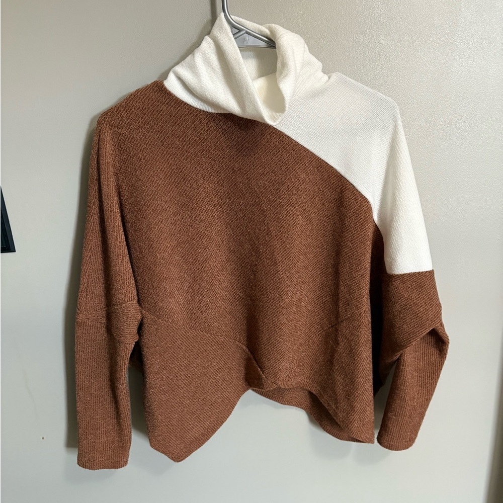 Good Luck Gem Brown and Cream Cowl Neck Sweater